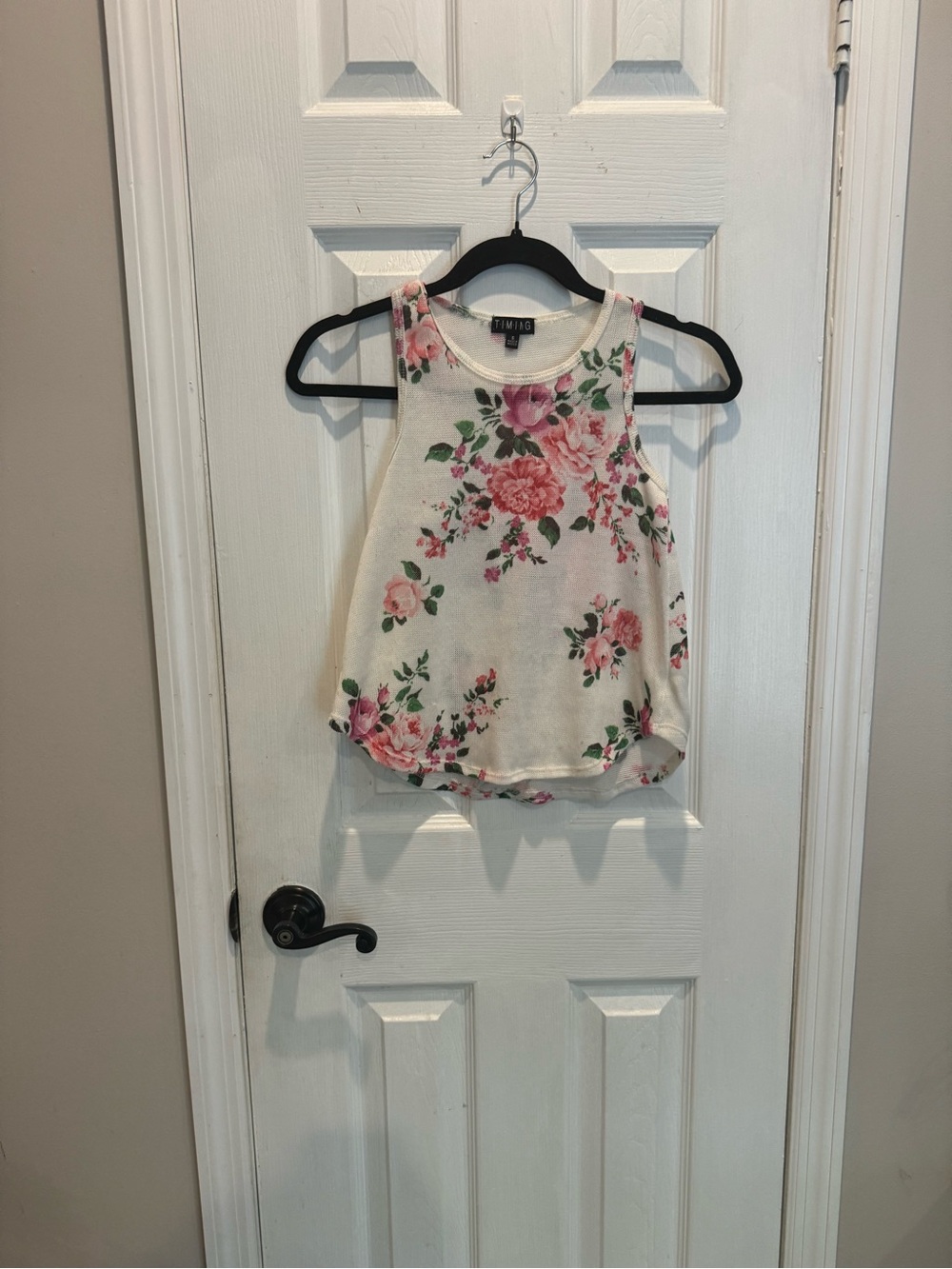 Timing White Tank Top with Pink Floral Print